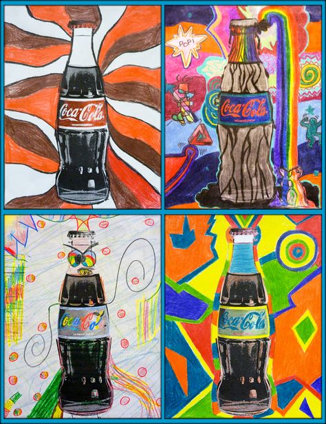 Coca Cola Pop Art 8th Grade Art, Middle School Art Projects, Art Lessons Middle School, 6th Grade Art, 4th Grade Art, 5th Grade Art, Art Class Ideas, Elementary Art Projects, Art Lesson Ideas