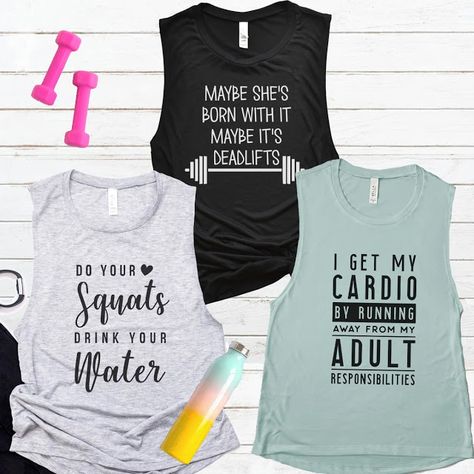 Workout Muscle Tanks  $15.99 Fitness T Shirts, Funny Workout Tanks, Fun Shirts, Workout Muscle, Mama Tshirts, Womens Workout, Feminist Shirt, Yoga Tshirt, Workout Attire