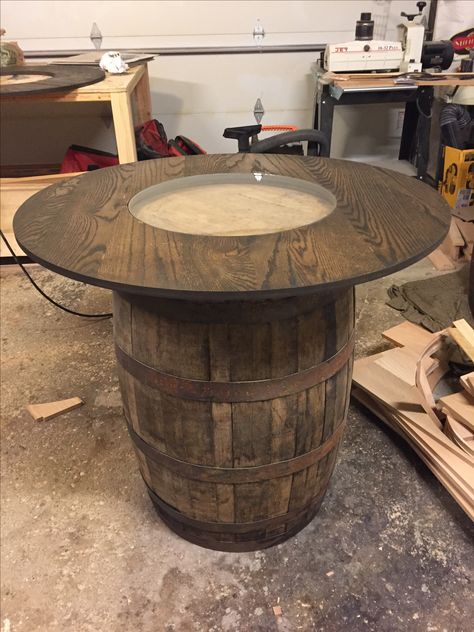 Whiskey Barrel Table Diy, Whiskey Barrel Table Top, Barrel Table Diy, Diy Whiskey Barrel, Bourbon Barrel Table, Wine Barrel End Table, Whiskey Barrel Decor, Whiskey Barrel Table, How To Make Whiskey