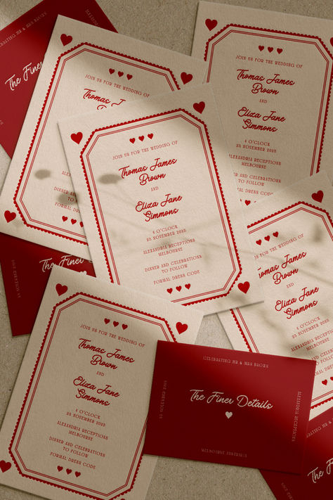 Add a touch of fun and charm to your big day with the Lucky Hearts wedding stationery collection! Featuring heart motifs, a vintage playing card vibe, and customizable designs for invitations, save the dates, table numbers, and more. Perfect for couples who want unique, DIY-friendly wedding stationery that wows guests without breaking the bank! 💕🃏 Valentines Wedding Invitations, Playing Card Save The Date, Valentines Day Wedding Invitations, Unique Invitation Ideas Creative, Valentine Wedding Theme, Diy Wedding Save The Dates, Playing Card Invitation, Unique Save The Date Ideas, Wedding Playing Cards