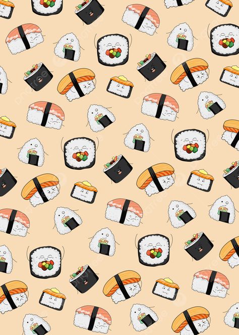 Sushi Cartoon Wallpaper, Sushi Background, Sushi Wallpaper, Cartoon Sushi, Sushi Illustration, Sushi Cartoon, Lens Flare Effect, Yellow Theme, Food Wallpaper