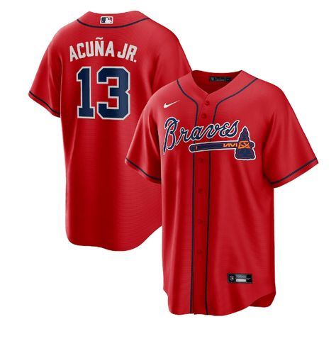 Nike Adult Jersey Men's Ronald Acuna Jr Atlanta Braves Nike Red Replica Player Jersey Ronald Acuna Jr, Nike Red, Baseball Jersey, Baseball Jerseys, Atlanta Braves, Sports Team, Sports Jersey, Dry Clean, Nike