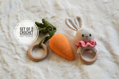 #crochet #bunny #rabbit #carrot #rattle #rattles Rabbit And Carrot, Rabbit Baby, Ideas Crochet, Baby Rattle, Crochet Bunny, Rattles, Easy Crochet Patterns, Crochet Animals, Bunny Rabbit