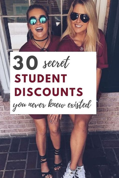 30 secret student discounts you never knew existed #student #studentdiscounts #discounts #college Secret Student, College Student Discounts, College Necessities, Planning School, College Checklist, College Discounts, Financial Aid For College, College Life Hacks, College Survival