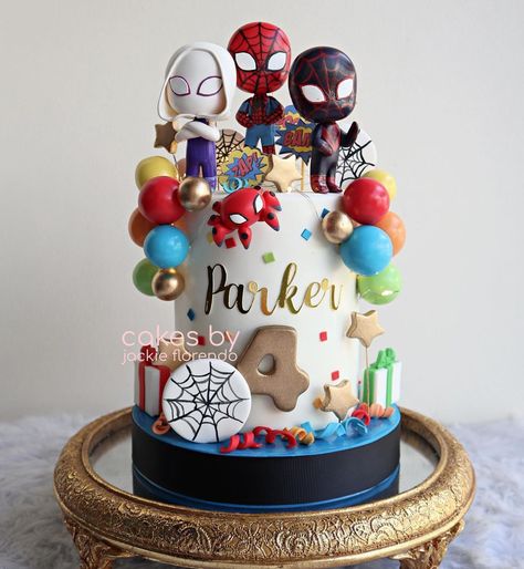 Jackie Florendo 🇵🇭 on Instagram: “Can you feel it with your spideysense? Parker is turning 4 and he’s partying with his amazing friends! #cakesbyjackieflorendo…” Spidey Birthday Party Cake, 3rd Birthday Spiderman Cake, Spin Cake Spiderman, Spidey Friends Birthday Cake, Spidie And Friends Cake, Spidey And Amazing Friends Party, Spidy And Friends Cake Birthday Boys, Spidy Birthday Cakes, Spider And His Amazing Friends Birthday Cake