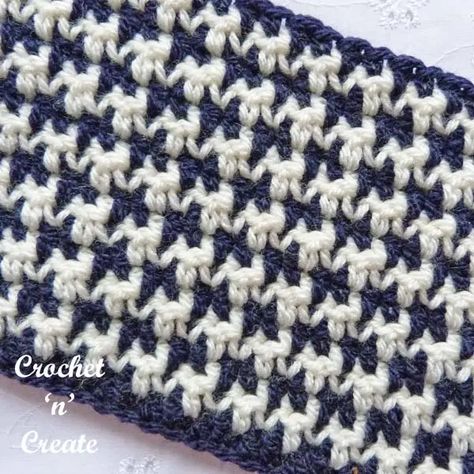 Houndstooth Crochet Blanket Pattern Free, How To Crochet Houndstooth Pattern, Two Color Crochet Blanket Pattern, Crochet Houndstooth Stitch, Crochet Two Color Stitch, Houndstooth Crochet Pattern Free, Crochet Houndstooth Pattern, Houndstooth Crochet, Paw Crochet