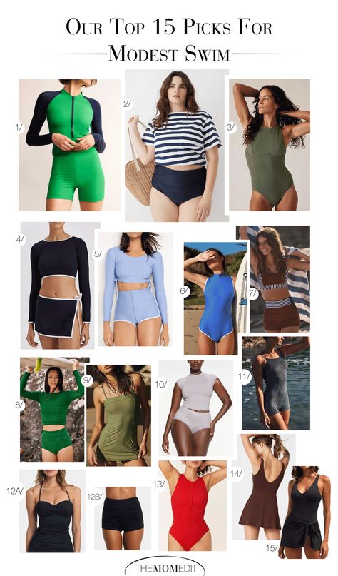 modest swimsuits that are actually cute, modest swimwear, one-piece swimsuits, rashguards, swim shorts, full coverage swimsuits, swimsuits for 2024 Cute Modest Swimwear, Coverage Swimwear, Full Coverage Swimwear, Mom Edit, Modest Top, Full Coverage Swimsuit, Modest Swim, Pick Outfits, Swimsuit With Shorts