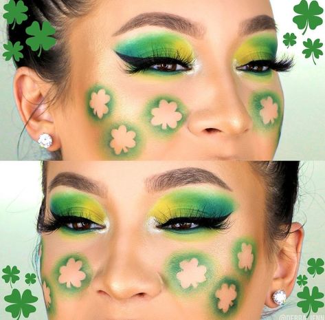 Eye makeup/eye shadow looks/green/Saint Patrick's day makeup St Patrick's Day Eyeshadow, Saint Patricks Makeup Look, Saint Patrick Makeup Ideas, St Patty's Eye Makeup, St Patricks Day Eye Makeup Ideas, St Pattys Makeup Ideas, Shamrock Makeup, St Patrick Makeup Looks, St Patrick’s Day Eye Makeup