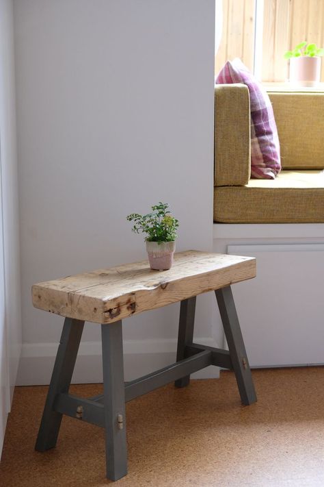 Reclaimed scaffold board stool with A frame legs Diy Stool, Rustic Stools, The New Forest, Woodburning Projects, Scaffold Boards, Foyer Design, Diy Bench, Cabin Life, New Forest