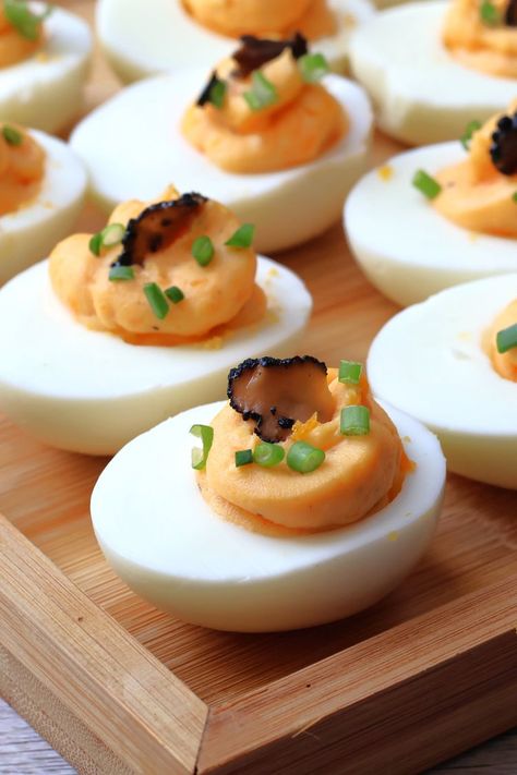 Truffle Deviled Eggs Truffled Deviled Eggs, Flavored Deviled Eggs, Truffle Deviled Eggs, Gourmet Deviled Eggs, 5 Ingredient Dinners, Classic Appetizers, Turkey Recipes Thanksgiving, Deviled Eggs Recipe, Recipes Appetizers And Snacks