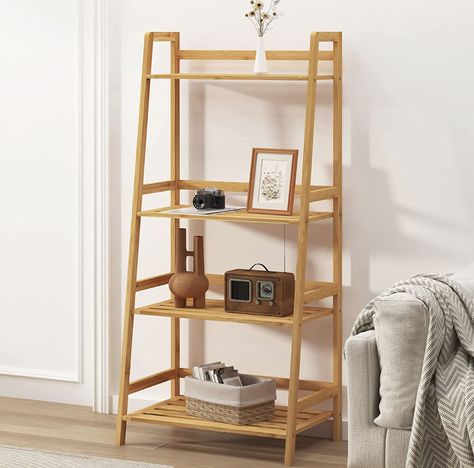 SogesHome 4 Tier Storage Rack Bookshelf Stand Bathroom Shelf Book Shelf Plant Display Shelf Ladder Shelf, Oak, NSDCA-KS-HSJ-02 Bamboo Ladders, Balcony Bedroom, Ladder Bookshelf, Bedroom Garden, Book Rack, Bedroom Redo, Bookshelf Storage, Support Plante, Bathroom Storage Shelves