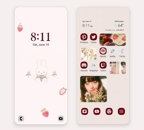 Android or phone layouts ☆!! Samsung Home Screen Ideas, Android Phone Layout, Pink Phone Layout, Samsung Homescreen Layout Ideas, Android Widgets, Samsung Wallpaper Android, Samsung Home, Phone Layouts, Phone Android