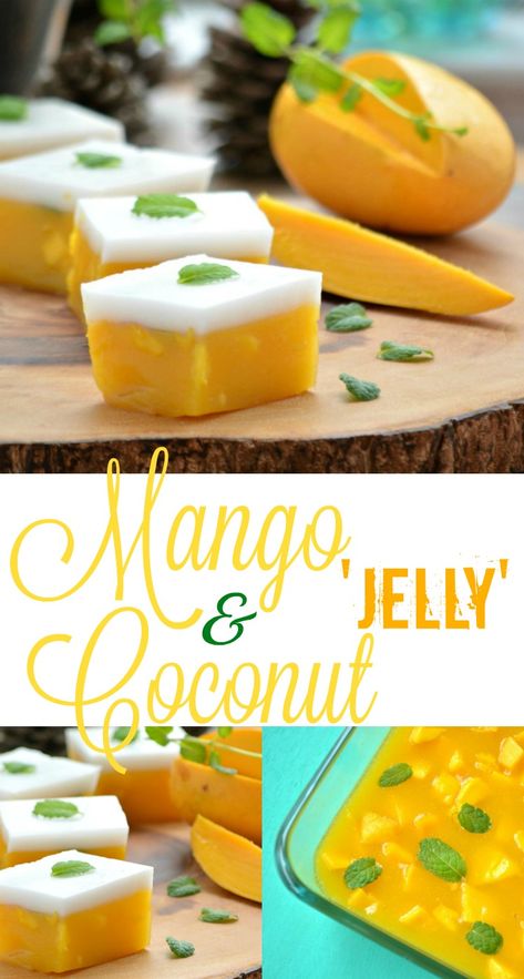 This 5-ingredient, vegan-friendly Mango and Coconut milk 'jelly' is the perfect summer dessert. Simple to make, rich, exotic & decadent. Mango Coconut Jelly, Asian Inspired Desserts, Milk Jelly, Mango Jelly, Coconut Jelly, Jelly Desserts, Thai Dessert, Mango Coconut, Treat Recipes