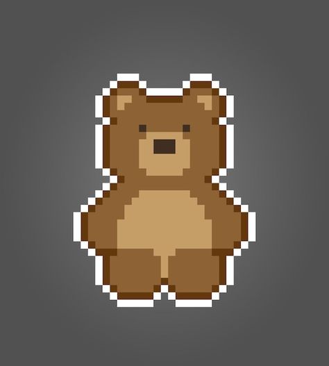 Pixel Art Bear, Bear Pixel Art, Bear Sitting, Pixel Art Templates, Art Templates, 8 Bits, Bear Stuffed Animal, 8 Bit, Game Assets