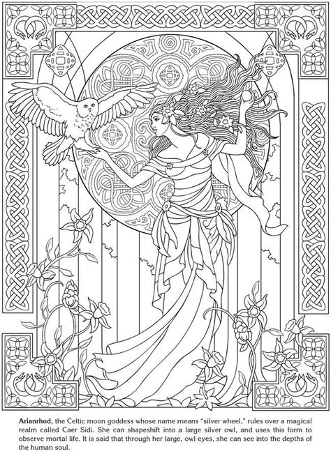 Arianrhod, Celtic moon goddess : drawing with Art Nouveau style Celtic Coloring, Celtic Moon, Fall Coloring, Celtic Goddess, Adult Colouring Pages, Coloring For Adults, Pola Sulam, Coloring Pages For Adults, Adult Colouring