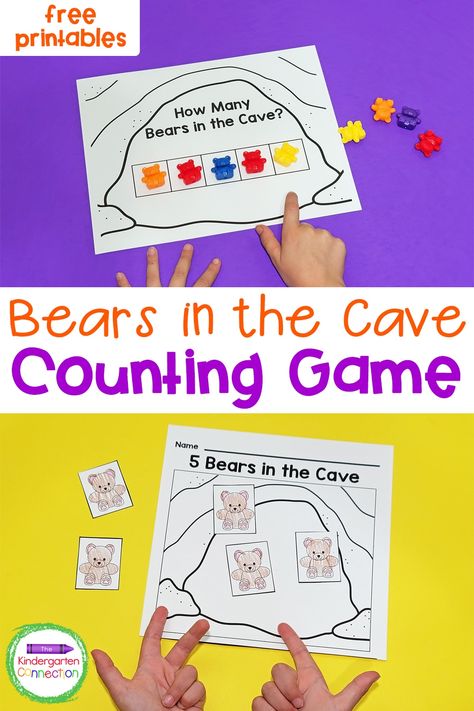 FREE Bears in the Cave Counting Game Going On A Bear Hunt Math Activities, Number Activities Kindergarten, Counting Bears, Pocket Chart Activities, Missing Addend, Kindergarten Freebies, Addition Activities, Maths Games, Math Centers Kindergarten