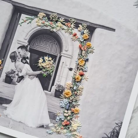 BORDÉ by Katia Herrera on Instagram: “Embroidered floral arch and bouquet These stunning floral creations offer a unique twist to traditional wedding bouquets, allowing you to…” Embroidered Photography, Embroidered Photo Art, Embroidered Photographs, Embroidery On Paper, Dried Flowers Diy, Embroidered Photo, Wedding Embroidery, Paper Collage Art, Hand Embroidery Videos