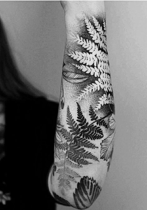 Wood Pattern Tattoo, Negative Space Leaf Tattoo, Fern Filler Tattoo, How To Build A Tattoo Sleeve, Negative Leaves Tattoo, Dark Ankle Tattoo Cover Up, Negative Tattoo Ideas, Foliage Tattoo Men, Negative Space Plant Tattoo