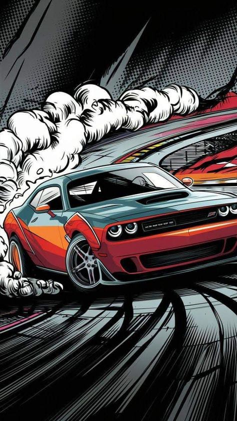 Dodge Challenger Art, Dodge Challenger Wallpapers, Dodge Charger Demon, Dodge Charger Art, Mechanic Art, Challenger Demon, Anime Graphics, Mini Morris, Dodge Demon