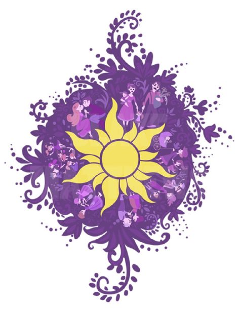 Tangled Sun Rapunzel, Tangled, The Sun, Sun, Purple, Yellow, Flowers, White, Art