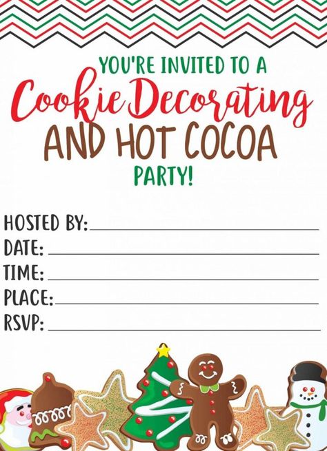 How to easily host a cookie decorating party for kids! Use this free printable invitation and pre-made shortbread cookies to host a fun cookie decorating party with a hot chocolate bar. The kids will love decorating their own cookies! Kid Cookie Decorating Party, Cookie Bar Party, Cookie Decorating Party For Kids, Holiday Cookie Exchange Party, Hot Cocoa Party, Christmas Cookie Decorating, Hot Chocolate Party, Christmas Cookies Kids, Christmas Cookie Bars