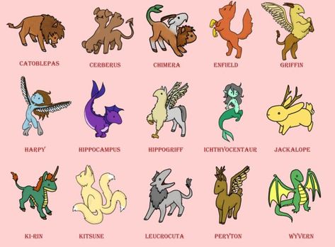 Good Mythical Creatures, Cute Mythological Creatures, Greek Mythology Animals, Myth Animals, Monster Types, Mythology Animals, Elemental Animals, Mythical Creatures List, Greek Animals