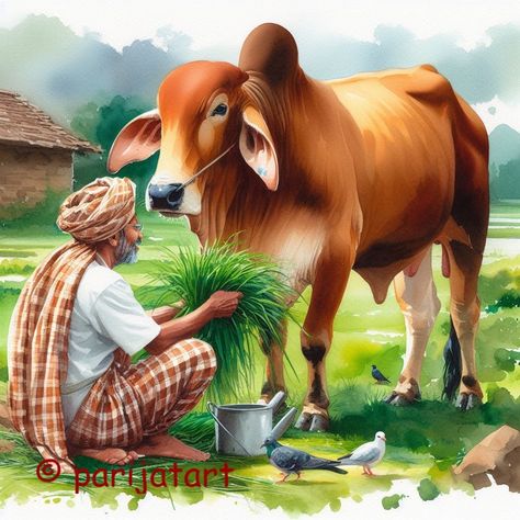 Indian Agriculture Painting, Farmer Painting, Indian Drawing, Cow Illustration, Human Figure Sketches, Men Health, Colors Painting, Dslr Background, Krishna Photo