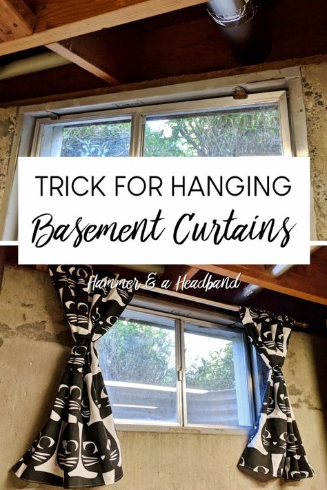 Basement Curtains, Basement Window Curtains, Basement Window Treatments, How To Hang Curtains, Basement Remodeling Diy, Basement Window, Basement Decoration, Hang Curtains, Dream Basement