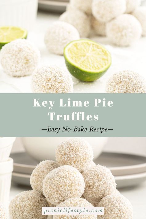 Fresh and creamy, these Key Lime Pie truffles are so easy to make and are perfect for summer parties and picnics. Summer dessert ideas | key lime desserts | key lime pie | picnic desserts | truffle recipes Key Lime Truffles, Lime Truffles, Key Lime Dessert, Olympic Snacks, Bake Sell, Summer Truffles, Summer Dessert Ideas, Lime Dessert, Key Lime Desserts