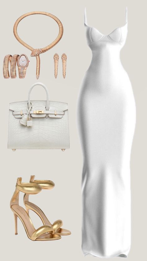 White Dress With Gold Heels, White Dress Gold Heels, White And Gold Outfits, Fame Clothes, Modest Dresses Casual, Stylish Work Attire, Effortlessly Chic Outfits, Looks Party, Looks Street Style