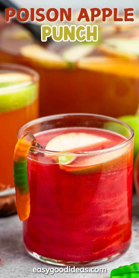 Apple Punch - make this cider punch all fall long or turn it into Poison Apple Punch for Halloween! Golden Apple Punch, Cider Punch, Apple Punch, Halloween Punch Recipes, Apple Cider Punch, Slushy Drinks, Halloween Juice, Red Punch, Non Alcoholic Punch