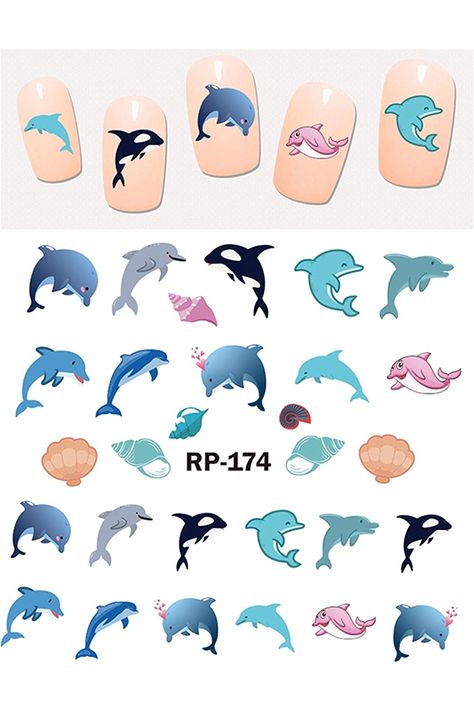 Cute Dolphin Nail Art Stickers Water Transfer Decals Decorations DIY (03) Dolphin Nail Art, Coral Nail Art, Dolphin Nails, Stencils Design, Cartoon Dolphin, Cartoon Nails, Nails Inspiration Summer, Cute Dolphin, Horse Cartoon