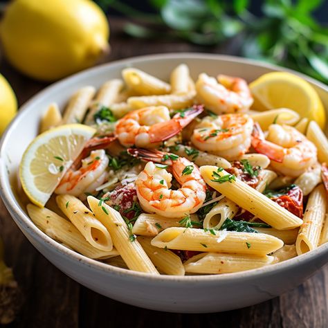 Penne Pasta with Lemon Garlic Shrimp Recipe Recipe | Recipes.net Pasta Recipes Light, Shrimp Penne Pasta Recipes, Penne Rosa Recipe, Jambalaya Pasta Recipe, Chicken And Shrimp Carbonara, Chicken Piccata Pasta, Basil Pasta Recipes, Pasta Sauce Recipes Tomato, Shrimp Pesto Pasta