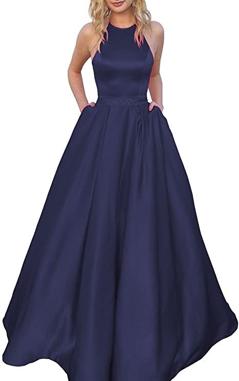 Halter Prom Dresses Long, Gown With Pockets, Backless Evening Gowns, Shape Dress, Halter Prom Dresses, Formal Ball Gown, Long Formal Gowns, Prom Dresses With Pockets, Prom Dresses Gowns