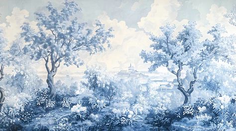 Vintage Wall Murals & Wallpapers - Nostalgic Charm Mural Wedding Backdrop, Wallpaper Wedding Backdrop, Wallpaper Backdrop Wedding, Blue Aesthetic Wallpaper Landscape, Chinoiserie Backdrop, Vintage Wall Murals, Backdrop Lamaran, Blue Chinoiserie Wallpaper, Dior Wedding