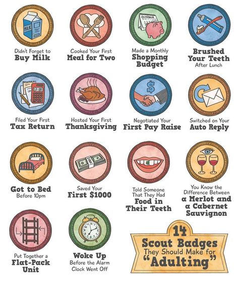 14 Scout Badges They Should Make for “Adulting” Ahg Outdoor Skills Badge, Girl Scout Detective Badge, Merit Badges For Adults, Adult Merit Badges, Scout Merit Badges, Adulting Merit Badges, Alternative Scouting Badges, Guide Badges, Girl Scouts History