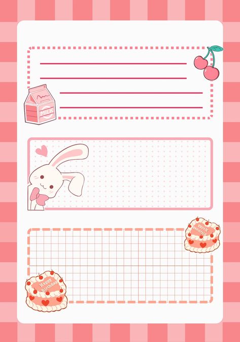 Kawii Note Templates, Cute Note Background, Notepad Template Aesthetic, Kawaii Note Template, Journal Template Aesthetic, Kawaii Notes, Kawaii Printables, Free Planner Templates, Diy Stationary