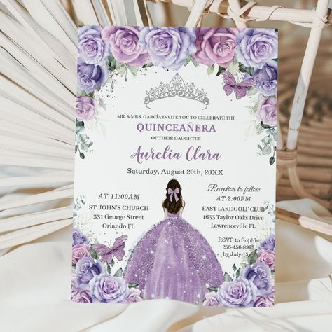 Quinceañera Lilac Purple Flowers Butterflies Crown Invitation - tap/click to personalize and buy #Invitation #quincea&241;era #15th #birthday #invitation, #dark Sweet 16 Purple, Quinceanera Invites, Lollipop Party, Invitations Quinceanera, Quinceañera Invitations, Quince Invitations, Butterfly Crown, Butterfly Invitations, Silver Invitation