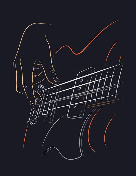 Guitar Pictures Drawing, Bass Guitar Drawing, Bass Guitar Wallpaper, Guitar Logo Design, Bass Wallpaper, Guitar Background, Guitar Art Painting, Bass Guitar Art, Retro Music Art