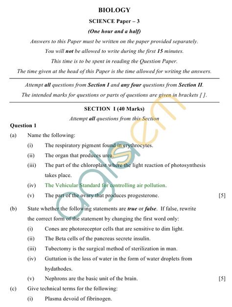 ICSE Class 10 Biology Sample Paper (Science Paper-3) Icse Class 10 Biology Notes, Previous Question Papers, Sample Question Paper, Biology Worksheet, Science Models, Model Question Paper, Study Biology, Science Questions, Physics Notes