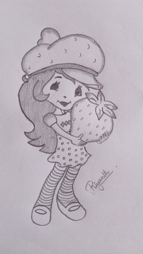 Pencil Art Drawing Girl Pencil Drawing, Strawberry Drawing, Strawberry Girl, Pencil Drawings Of Girls, Cupcake Cake Designs, Cute Strawberry, Girl Sketch, Art Drawings Sketches, Pencil Drawing