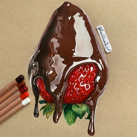 Realistic Drawings Colour, Carandache Luminance, Chocolate Drawing, Strawberry Drawing, Fruit Art Drawings, Colored Pencil Art Projects, Digital Art Software, Prismacolor Art, First Drawing