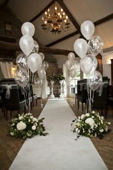 Balloons For Wedding Reception, Balloons And Flowers, Wedding Balloon Decorations, Balloon Centerpieces, Wedding Balloons, Wedding Aisle, Church Decor, Wedding Deco, Diy Wedding Decorations