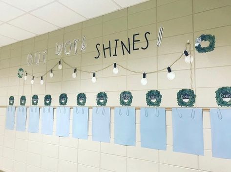 Classroom Hallway Display Student Work, School Hallway Displays, Shine Theme, School Hallway Decorations, Magnolia Wreaths, Classroom Jobs Display, Classroom Designs, Decorate Room, School Hallway