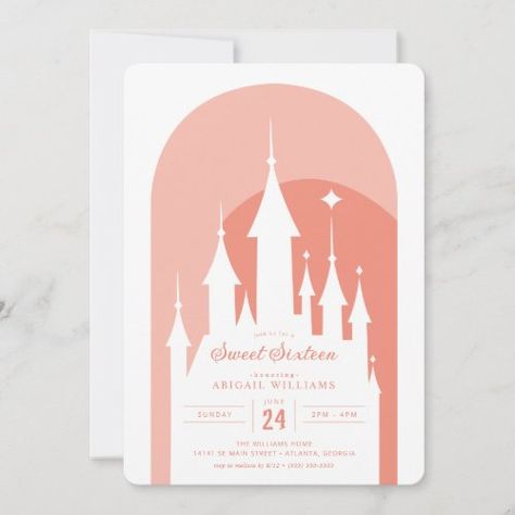 Castle Invitation, Pink Disney Princess, Castle Birthday, Disney Princess Castle, Floral Birthday Invitations, Princess Birthday Invitations, Disney Princess Birthday, Disney Invitations, Birthday Party Theme Decorations