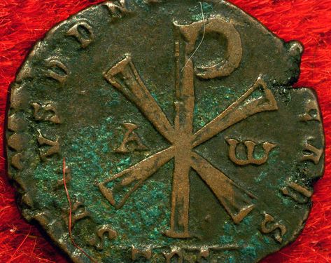 Depicting christogram on reverse(early Christian symbol) History Symbol, Crucifix Art, God Wins, Pax Romana, Chi Rho, Christian Symbols, Ancient Knowledge, Old Coins, Ancient Artifacts