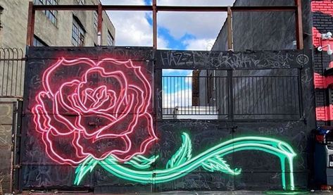 Artist Creates Illuminating 'Neon' Signs With Spray Paint Neon Spray Paint, Skateboard Art Design, Neon Rose, Neon Painting, Spray Paint Art, Street Graffiti, Graffiti Wall Art, Skateboard Art, Graffiti Wall