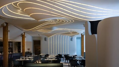 Hotel Lobby Bar, Hotel Lobby Design, Lobby Bar, Booth Seating, Lobby Design, False Ceiling Design, Restaurant Interior Design, The Ceiling, False Ceiling