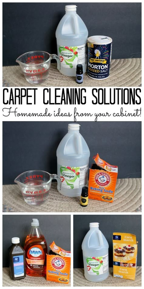 Homemade carpet cleaning solutions that you can find in your cabinet! Most are all natural! Diy Carpet Cleaner Solution, Homemade Carpet Cleaning Solution, Carpet Cleaner Solution, Homemade Toilet Cleaner, Clean Baking Pans, Stain Remover Carpet, Baking Soda Vinegar, Cleaning Painted Walls, Diy Carpet Cleaner