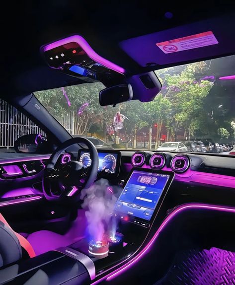 Purple Car Interior Aesthetic, Car Purple, Purple Led Lights, Purple Car, Purple Interior, Luxury Car Interior, Girly Car, Car Decorations, Purple Decor